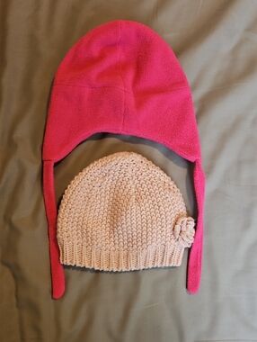 👒 8/$14 - Bundle Of Pink Fleece Earflap Hat And Knit Beanie Set